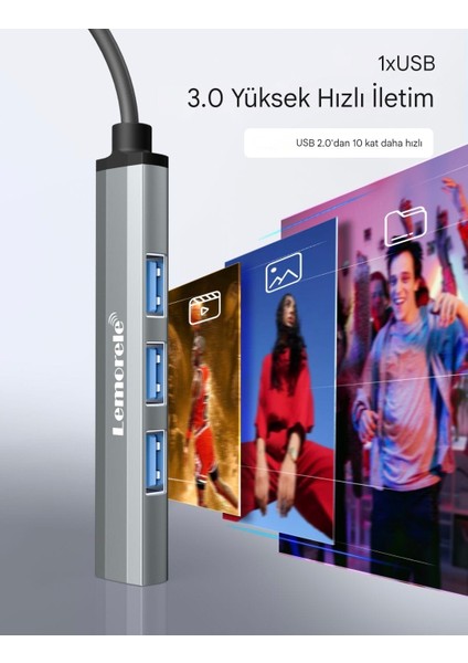 4'in 1'i Hub Çoklayıcı CE/FC/ROHS Lisanslı Usb Girişli 4 Port 3.0 480Mbps Hızlı Sağlam Metal Orginal Şık