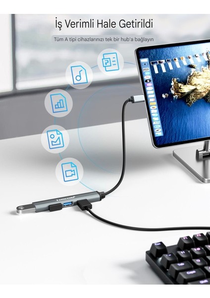 4'in 1'i Hub Çoklayıcı CE/FC/ROHS Lisanslı Usb Girişli 4 Port 3.0 480Mbps Hızlı Sağlam Metal Orginal Şık