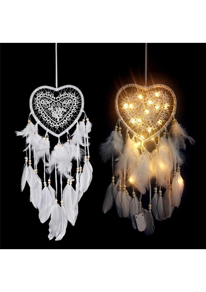 Kalp Boho Rüya Yakalayıcı, LED Işıklı Kalp Şeklinde Yakalayıcı Kolye Tarzı Dekorasyon Kızlar Için Hediyeler (Yurt Dışından)