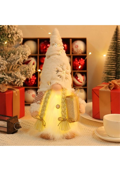 Noel Cüceleri Dekor Için Peluş Rudolph Bebek LED Işıklı Yüzsüz Süs Hediyeleri Yeni Yıl-B (Yurt Dışından)