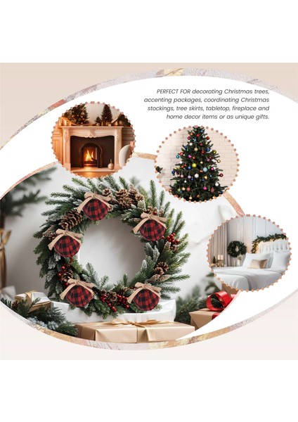 Noel Ağacı Süsleri, 12 Adet 2-1/2 Inç Kırmızı Siyah Kareli Dikişli Çuval Bezi Süslemeleri (Yurt Dışından) fiyatları