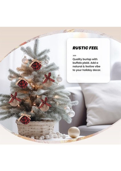 Noel Ağacı Süsleri, 12 Adet 2-1/2 Inç Kırmızı Siyah Kareli Dikişli Çuval Bezi Süslemeleri (Yurt Dışından) modelleri