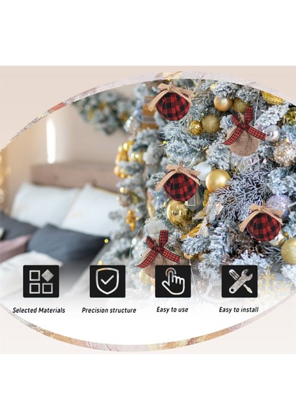 Noel Ağacı Süsleri, 12 Adet 2-1/2 Inç Kırmızı Siyah Kareli Dikişli Çuval Bezi Süslemeleri (Yurt Dışından) fırsatları