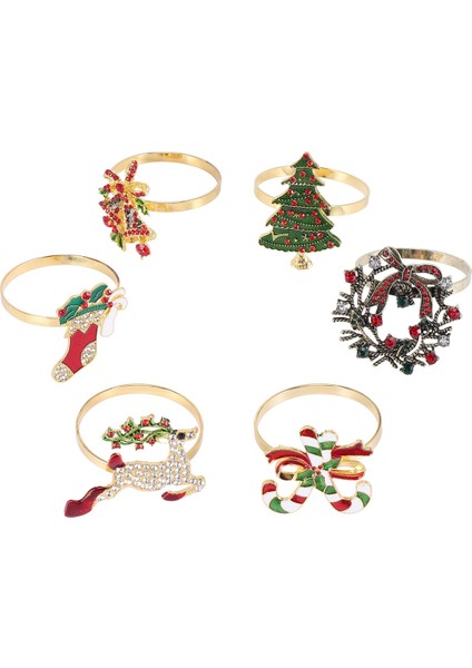 6 Adet Noel Peçete Halkaları Noel Tutucu Çelengi Tatil Yemek Masası Dekorasyonu Için (Yurt Dışından)