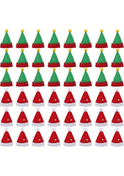 48 Adet Mini Noel Baba Şapkası Lolipop Üstü Topper Kapağı Mutlu Noeller Süslemeleri Şarap Şişesi Koruma Kapağı (Yurt Dışından)