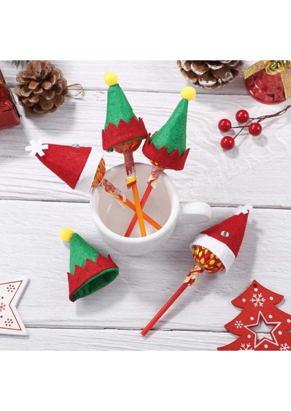 48 Adet Mini Noel Baba Şapkası Lolipop Üstü Topper Kapağı Mutlu Noeller Süslemeleri Şarap Şişesi Koruma Kapağı (Yurt Dışından)