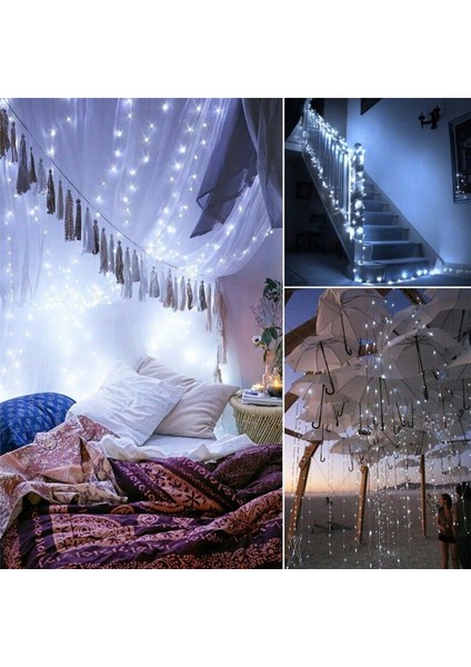 Güneş Enerjili Işıklar 100 LED Dize Peri Açık Hava Noel Aydınlatması Avlu Sokak Bahçe Dekoru 10M Beyaz (Yurt Dışından)