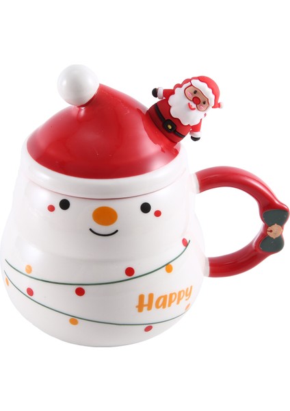 Noel Hediyesi Kapaklı ve Kaşıklı Kupa 430ML Seramik Kahve Fincanları (Yurt Dışından)
