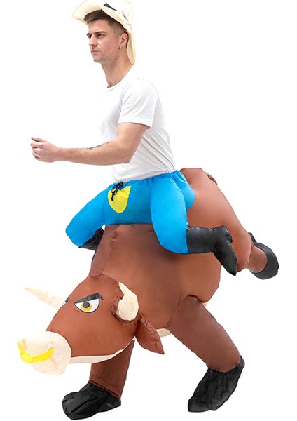 Yetişkin Şişme Boğa Kostümü Inek Üzerinde Binilebilir Öküz Takım Elbise Cadılar Bayramı Cosplay Elbisesi Için Patlayan Giysiler Komik Şık Maskot (Yurt Dışından)