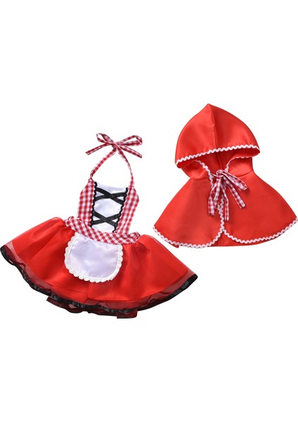 Yenidoğan Yürümeye Başlayan Çocuk Bebek Kız Halter Romper Elbise Kırmızı Pelerin Küçük Başlıklı Kız Kıyafetleri Cosplay Kostümü,80 (Yurt Dışından)