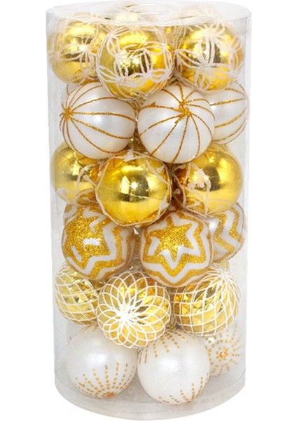 30'lu Paket Noel Topları, 60 mm Altın ve Beyaz Boyalı Kırılmaz Tatil Asılı Süsler Ağaç Dekorasyonu (Yurt Dışından)