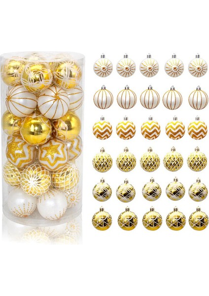 30'lu Paket Noel Topları, 60 mm Altın ve Beyaz Boyalı Kırılmaz Tatil Asılı Süsler Ağaç Dekorasyonu (Yurt Dışından)