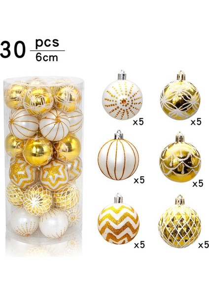 30'lu Paket Noel Topları, 60 mm Altın ve Beyaz Boyalı Kırılmaz Tatil Asılı Süsler Ağaç Dekorasyonu (Yurt Dışından)