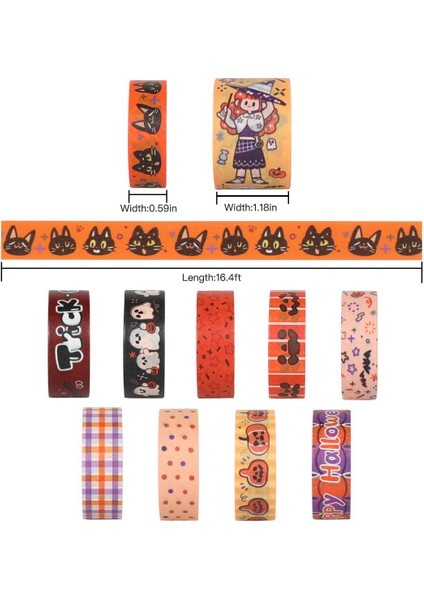 Cadılar Bayramı Tatili Washi Bantı - Şirin Turuncu Set, Kendin Yap El Sanatları, Planlayıcı, Albüm, Hediye Paketleme Için Mükemmel (Yurt Dışından)