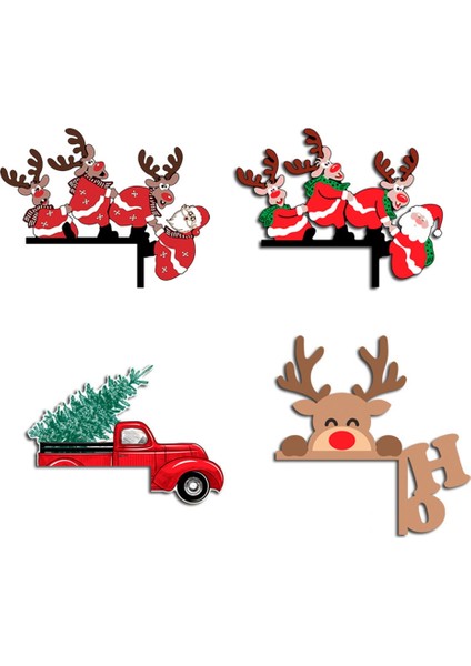 4'lü Paket Gördüğüm Noel Kapı Köşesi Tabela Dekorasyonu, Sanat Duvar Ahşap Heykel Ev Dekorasyonu (Yurt Dışından)