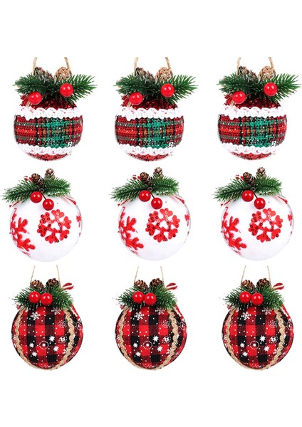 9 Adet Noel Topu Süsleri 3.15 Inç Kontrol Kumaş Sarılı Toplar Dekor Için Kolyeler A (Yurt Dışından)