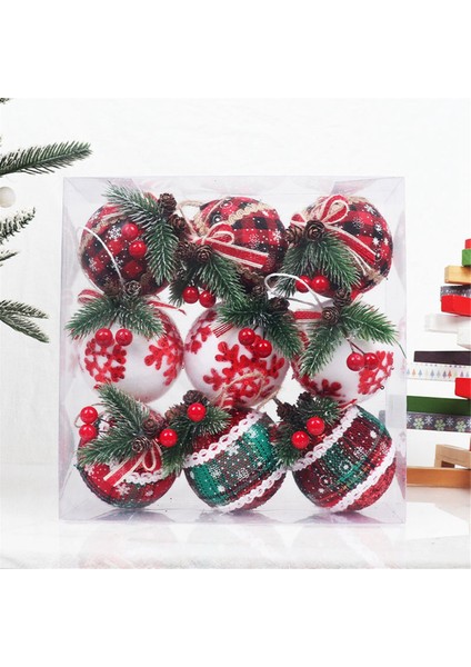 9 Adet Noel Topu Süsleri 3.15 Inç Kontrol Kumaş Sarılı Toplar Dekor Için Kolyeler A (Yurt Dışından)