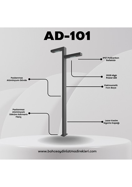 Quark Lighting Özel Reflektörlü Bahçe Aydınlatma Direği Antrasit AD-101