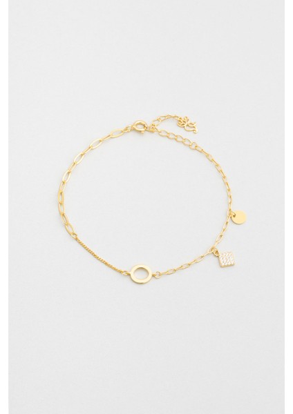 Minimal Stil 18 Ayar Sarı Altın Kaplama 19 cm Gümüş Bileklik