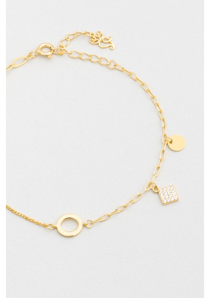 Minimal Stil 18 Ayar Sarı Altın Kaplama 19 cm Gümüş Bileklik