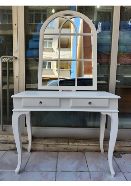 100 cm Çekmeceli Beyaz Dresuar & Ayna Takımı