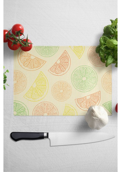 Cam Kesme Tahtası, Kalın ve Kırılmaz Cam - Limon Temalı - 21 x 30 cm - Doğrama Tahtası, Mutfak Dekoru fiyatları