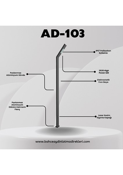 Özel Reflektörlü Bahçe Aydınlatma Direği Antrasit AD103