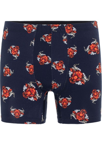 Erkek Lacivert Boğa Desenli Tekli Boxer - 23400