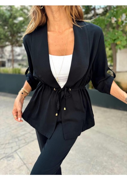 Kadın Çizgili Bel Bağcıklı Siyah Alt Üst Takım fiyatları