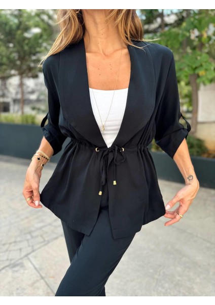 Kadın Çizgili Bel Bağcıklı Siyah Alt Üst Takım indirimleri