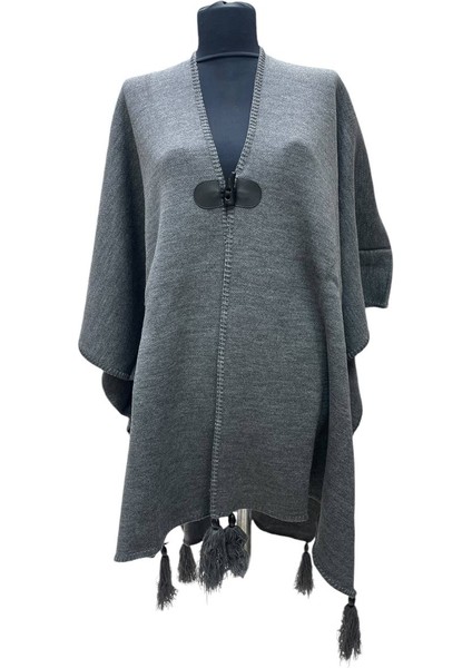Akmoda Kalın Kışlık Triko Uzun Bayan Panço