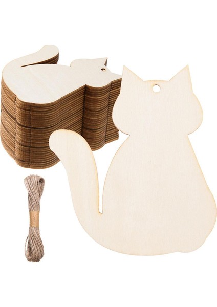 30 Adet Cadılar Bayramı Ahşap Kesikler Ahşap Dilimler Halat Etiketleri ile Kedi Şeklinde Sahne Malzemeleri El Sanatları Parti Tatil Için Boş Dekoratif Kolye (Yurt Dışından)