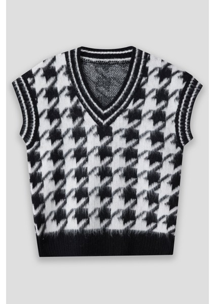 Summer Winter Club Kadın Şardonlu Polo Yaka Fitilli Kenarlı Kolsuz % 100 Ipek Süveter Kazayağı