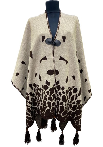 Akmoda Kalın Kışlık Triko Uzun Bayan Panço