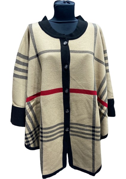 Akmoda Kalın Kışlık Triko Uzun Bayan Panço