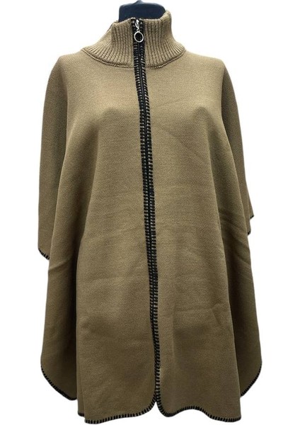 Akmoda Kalın Kışlık Triko Uzun Bayan Panço