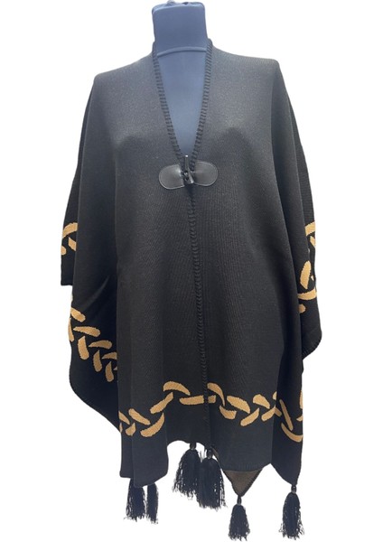 Akmoda Kalın Kışlık Triko Uzun Bayan Panço