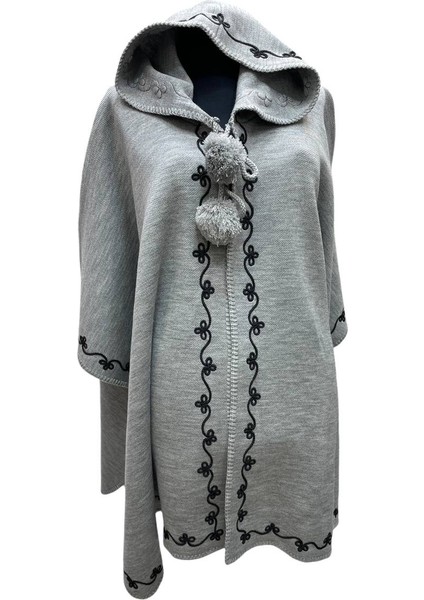 Akmoda Kalın Kışlık Triko Uzun Bayan Panço