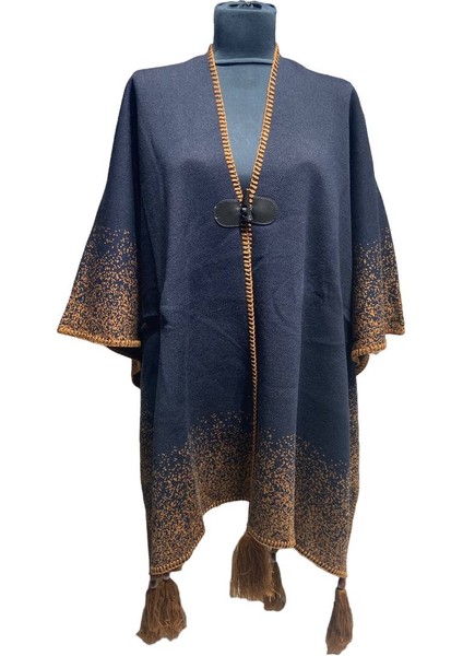 Akmoda Kalın Kışlık Triko Uzun Bayan Panço