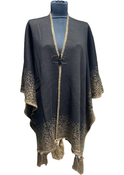 Akmoda Kalın Kışlık Triko Uzun Bayan Panço