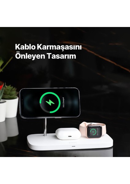 Aircharger Trio Up Magsafe Uyumlu 3ü 1 Arada iPhone + Apple Watch + Airpods Kablosuz Hızlı Şarj