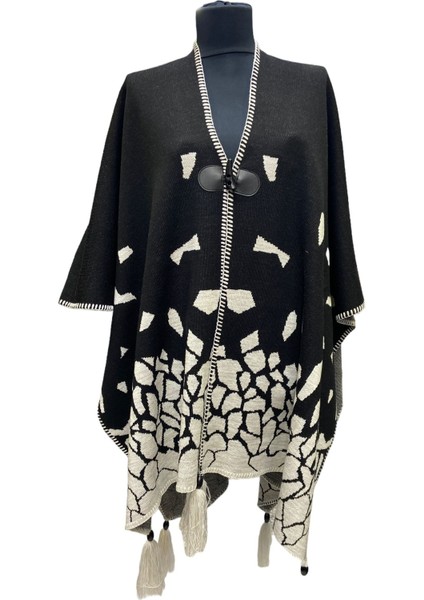 Akmoda Kalın Kışlık Triko Uzun Bayan Panço