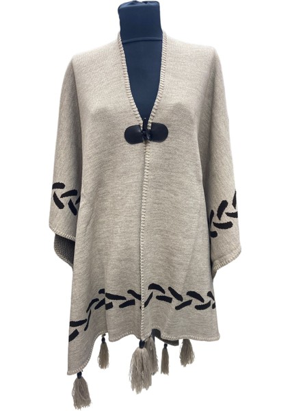 Akmoda Kalın Kışlık Triko Uzun Bayan Panço