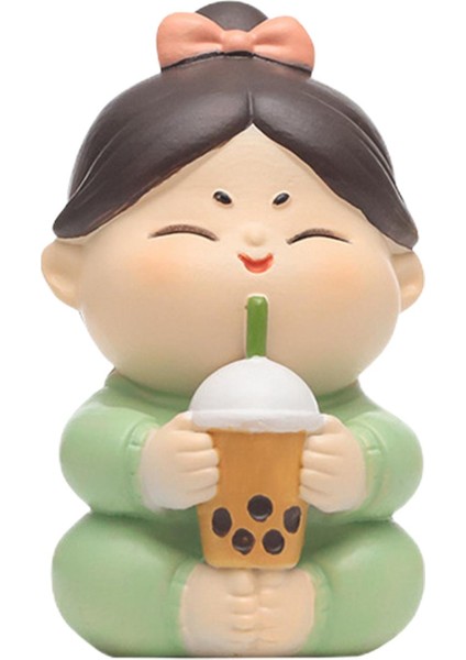 Küçük Reçine Figürinler Heykel Üstü Süsleri Evler Sütlü Çay Içen Ş Kız (Yurt Dışından)