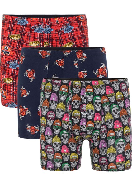 Erkek Karışık Desenli 3’Lü Boxer - 23652