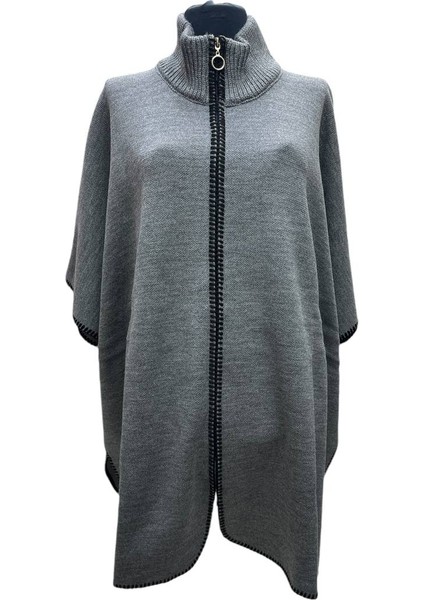 Akmoda Kalın Kışlık Triko Uzun Bayan Panço