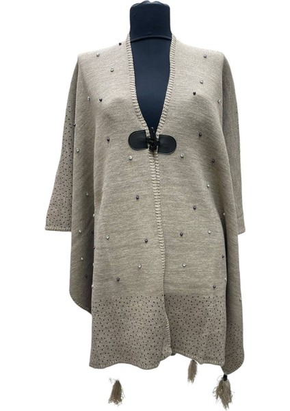 Akmoda Kalın Kışlık Triko Uzun Bayan Panço