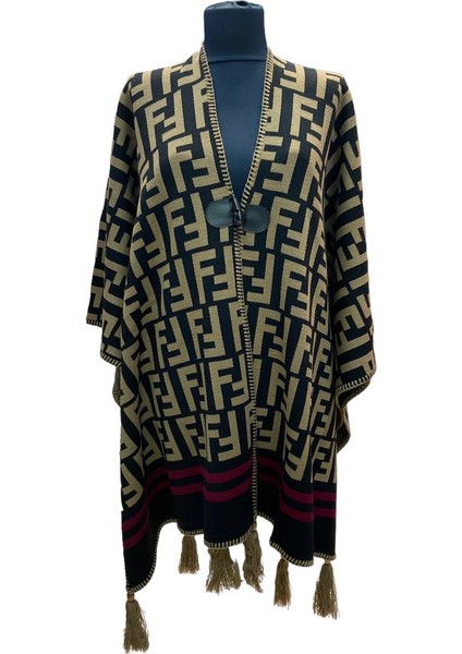 Akmoda Kalın Kışlık Triko Uzun Bayan Panço