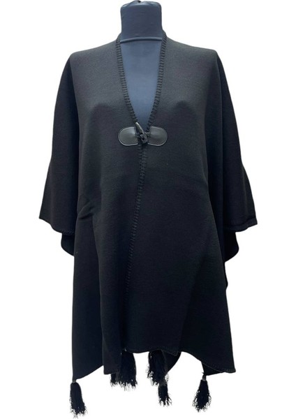 Akmoda Kalın Kışlık Triko Uzun Bayan Panço