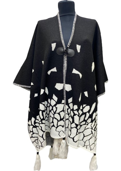 Akmoda Kalın Kışlık Triko Uzun Bayan Panço